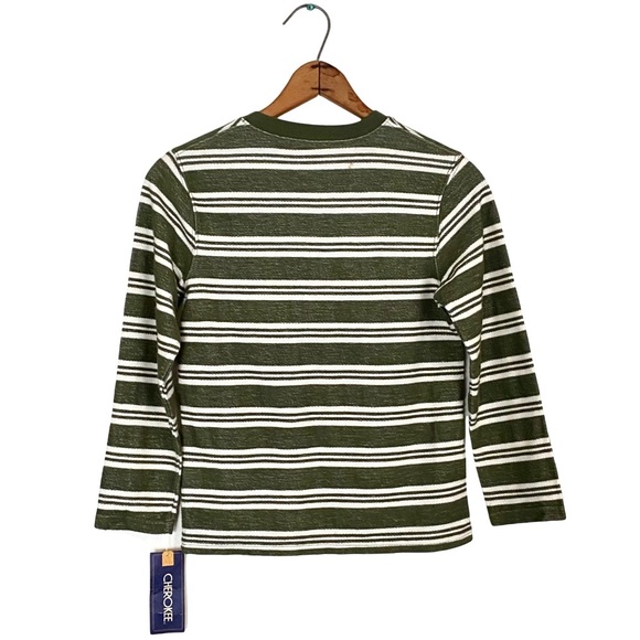 NWT Cherokee Green Stripe Long Sleeve Henley Shirt Knit Pullover NEW Boys S 6/7 - Picture 4 of 15